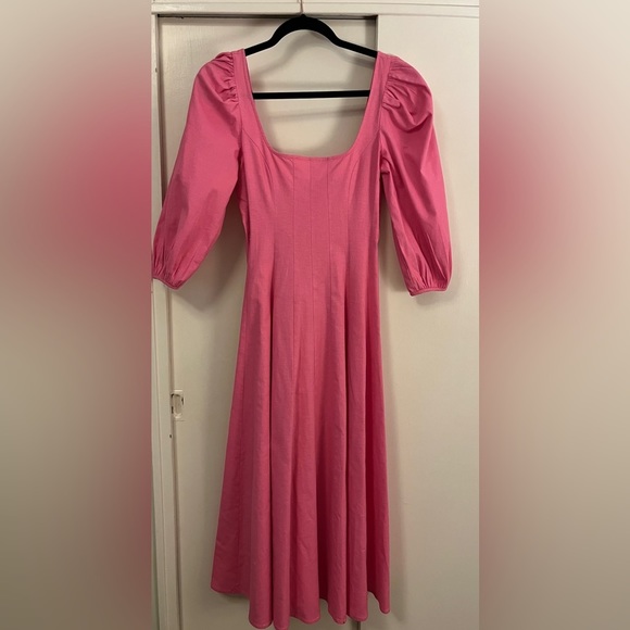 STAUD Swells Puff-Sleeve Midi Dress in Wild Orchid, Size 4 - Picture 2 of 9